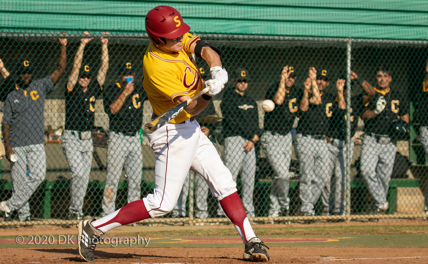 Kade McKechnie (#13), City College freshman at bat in the first game of a double header against Chabot College at Union Stadium on Jan. 31st.