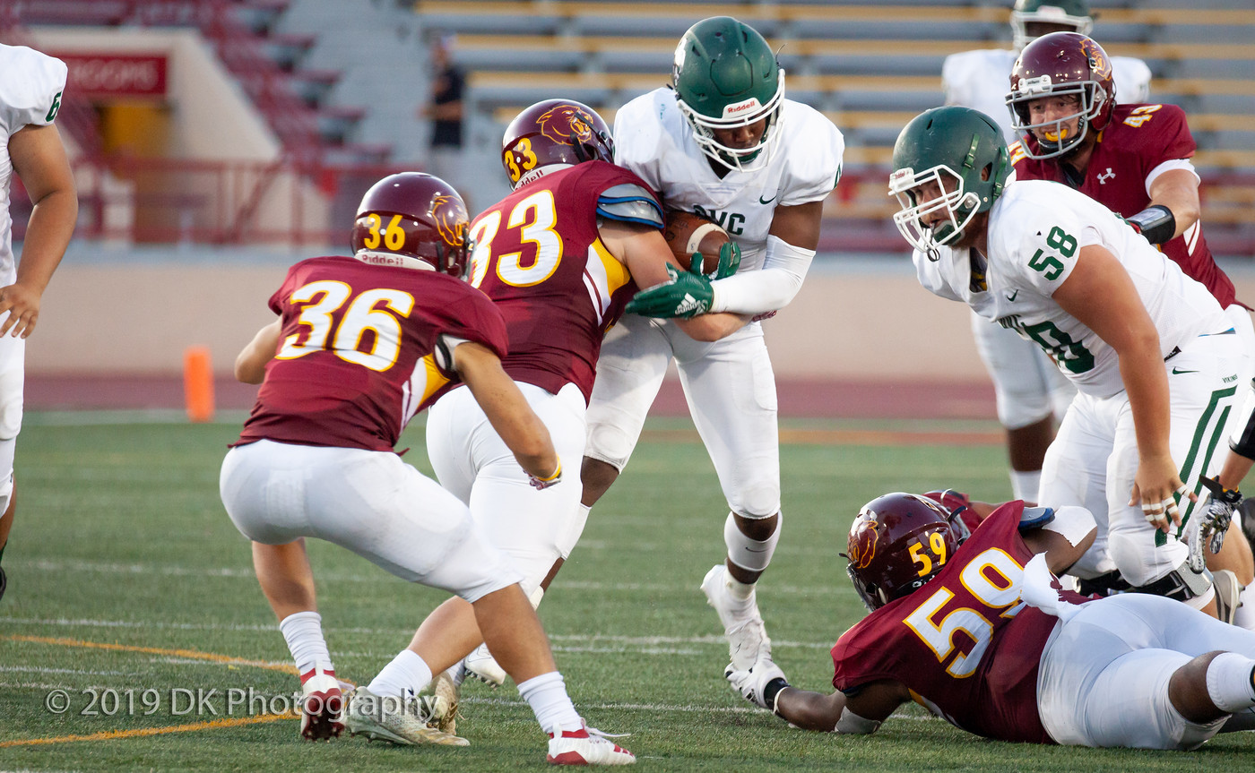 City College linebacker Devin Sullivan(#33) makes the tackle against Diablo Valley at Hughes Stadium on Sept. 21st.