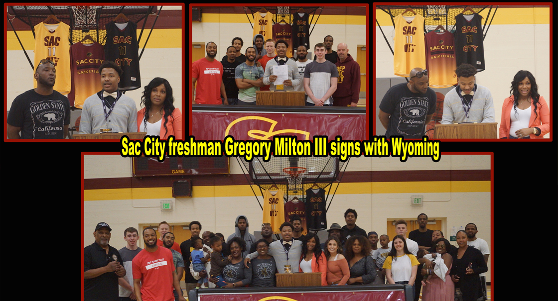 Men's basketball freshman, Greg Milton III, signs his letter of intent with Wyoming; has 3 years of eligibility with the Cowboys