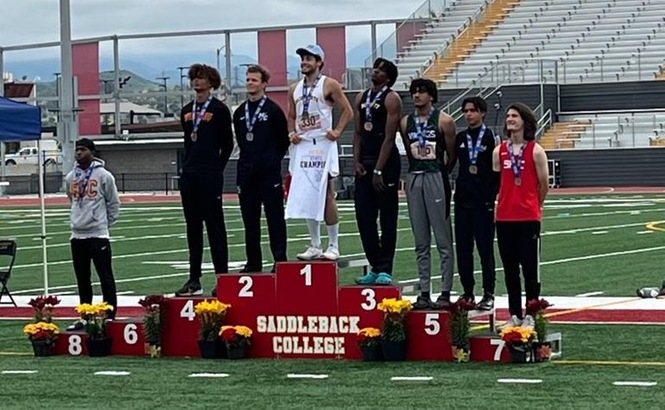 Oldham wins the 3C2A State Championship in the High Jump and finishes 3rd as a member of the 4x100 relay team (with Dunn, Amasowomwan, and Smith)