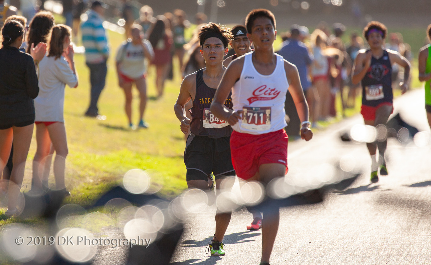 Xavier Venegas, City College sophomore crosses the finish line at the Lou Vasquez Invite at Golden Gate Park on Sept. 19th.
