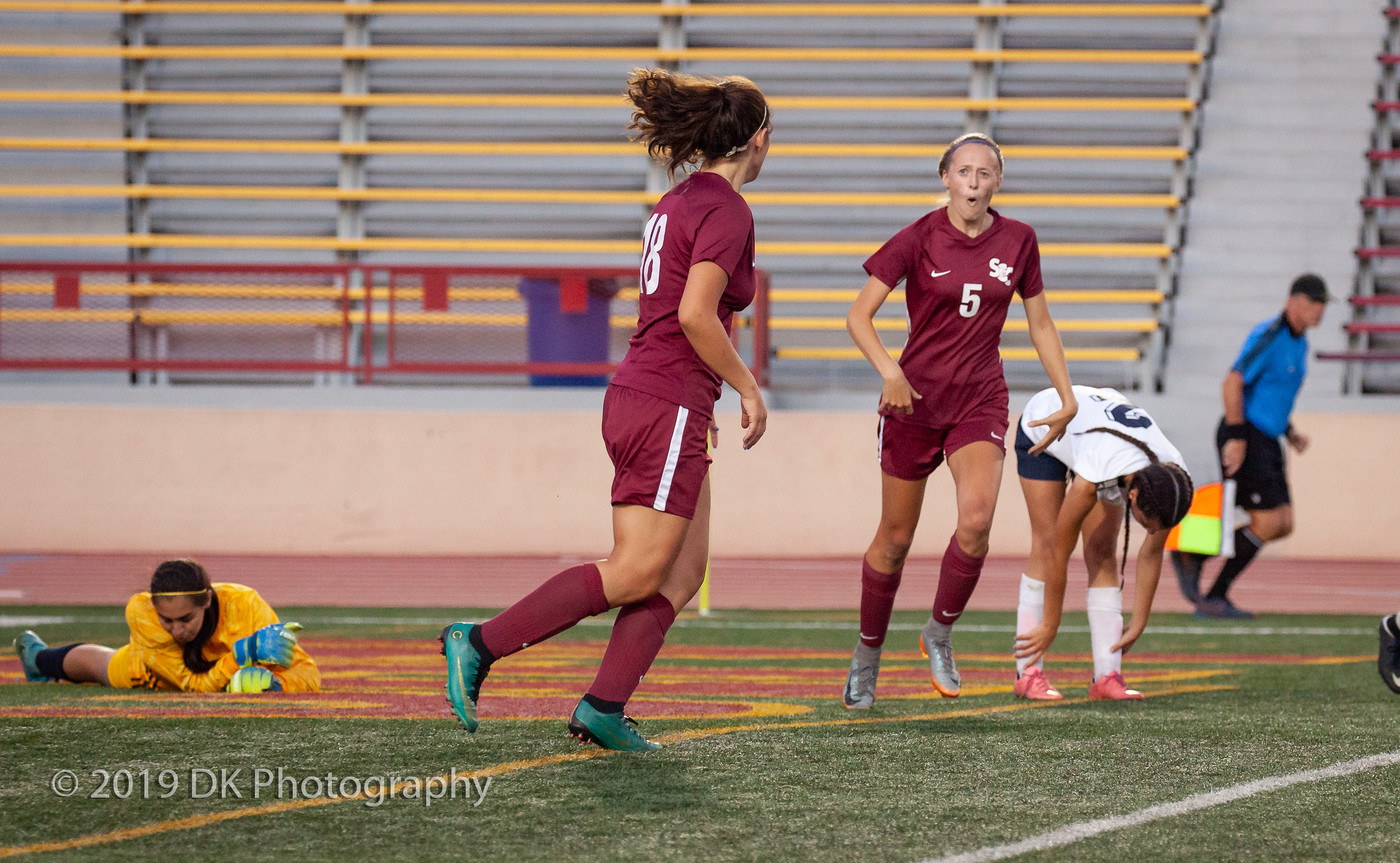 Olivia Foulk (#5) City College freshman reacts after scoring her second goal in the match against Yuba College at Hughes Stadium on Aug. 27th.