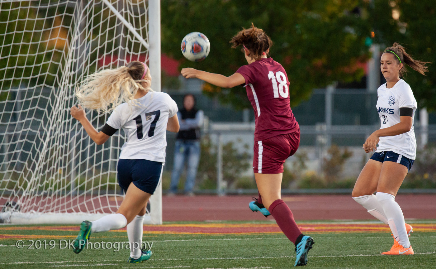 Victoria Labardo (#18), City College  freshman tries for a goal but goes just off the top of the goal in the match against Cosumnes River College at Hughes Stadium on Oct. 3rd.