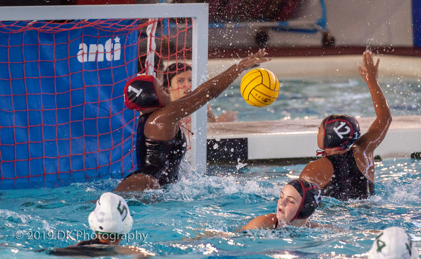 Martha Shrader (#1), City College freshman blocks the goal attempt in the match against Diablo Valley College at Hoos Pool on Oct. 2nd.